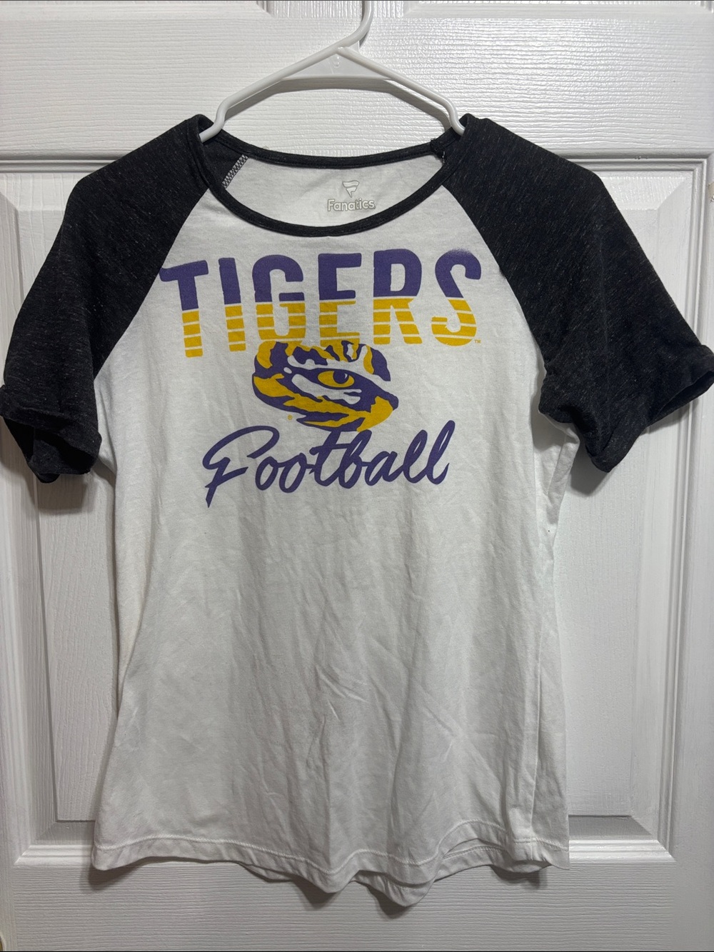 Fanatics White & Black Raglan 'Tigers Football' Tee NWT